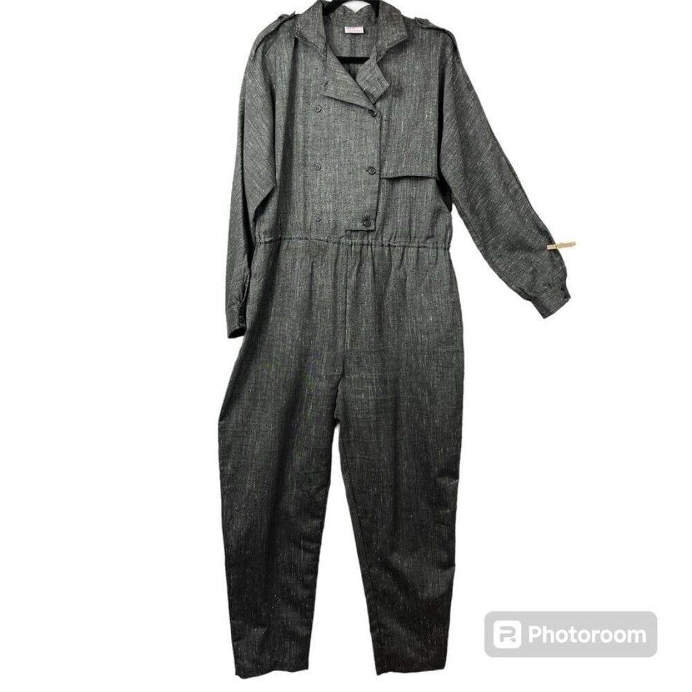 80s Avon Fashions One Piece Jumpsuit Women 16 Pull On Double Breast Office Indie